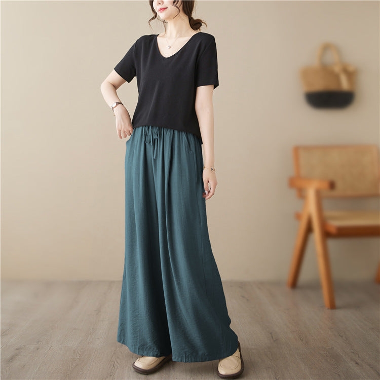 Rainbowsis  New Plus Size Wide Legs Mop Straight Casual Pants