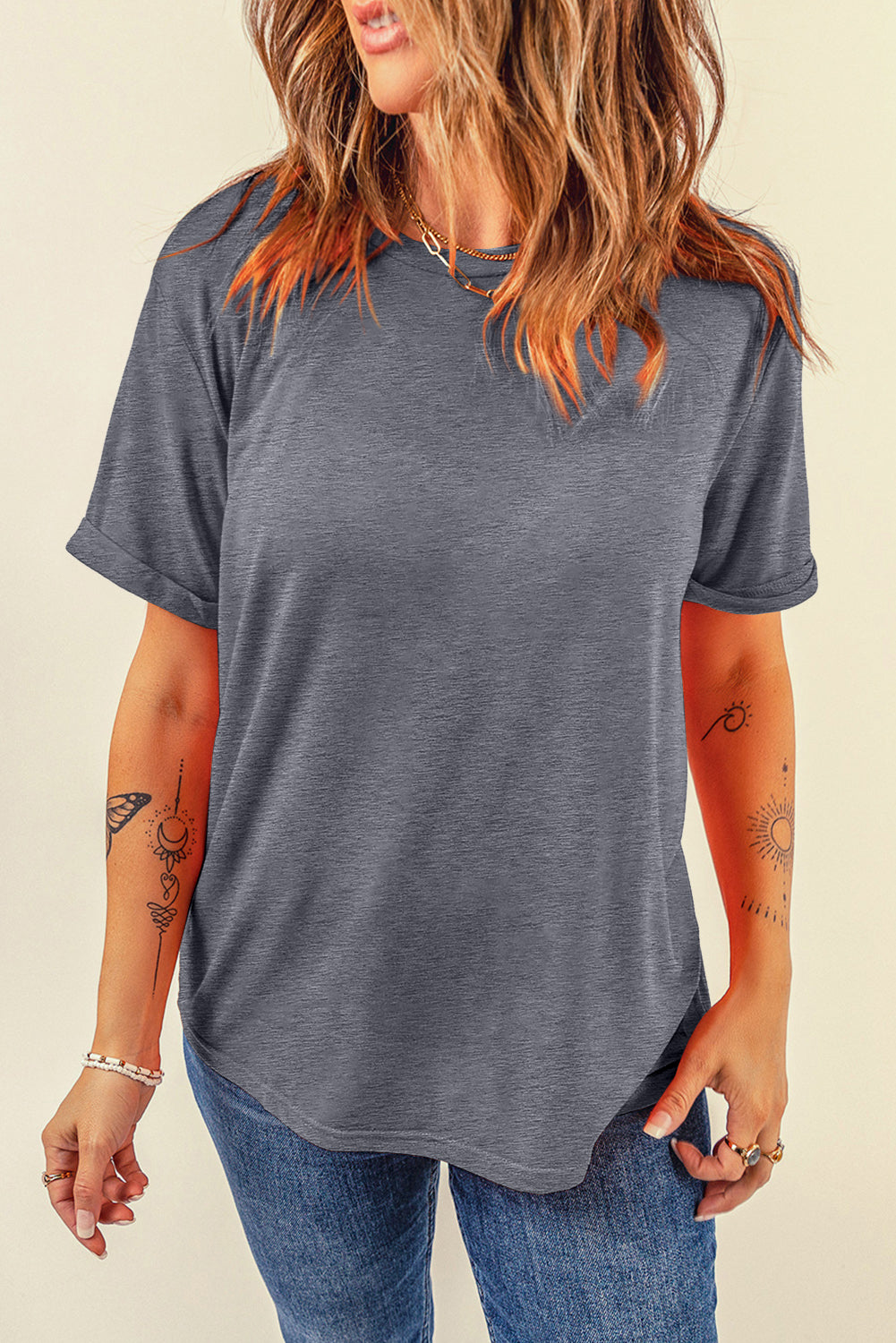 Bright Green Casual Plain Crew Neck Tee