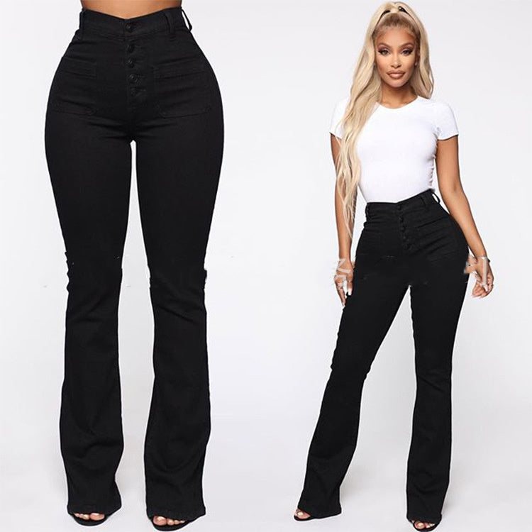 Plus Size Jeans Women Patch Pocket Washed Ladies High Waist Denim Trousers