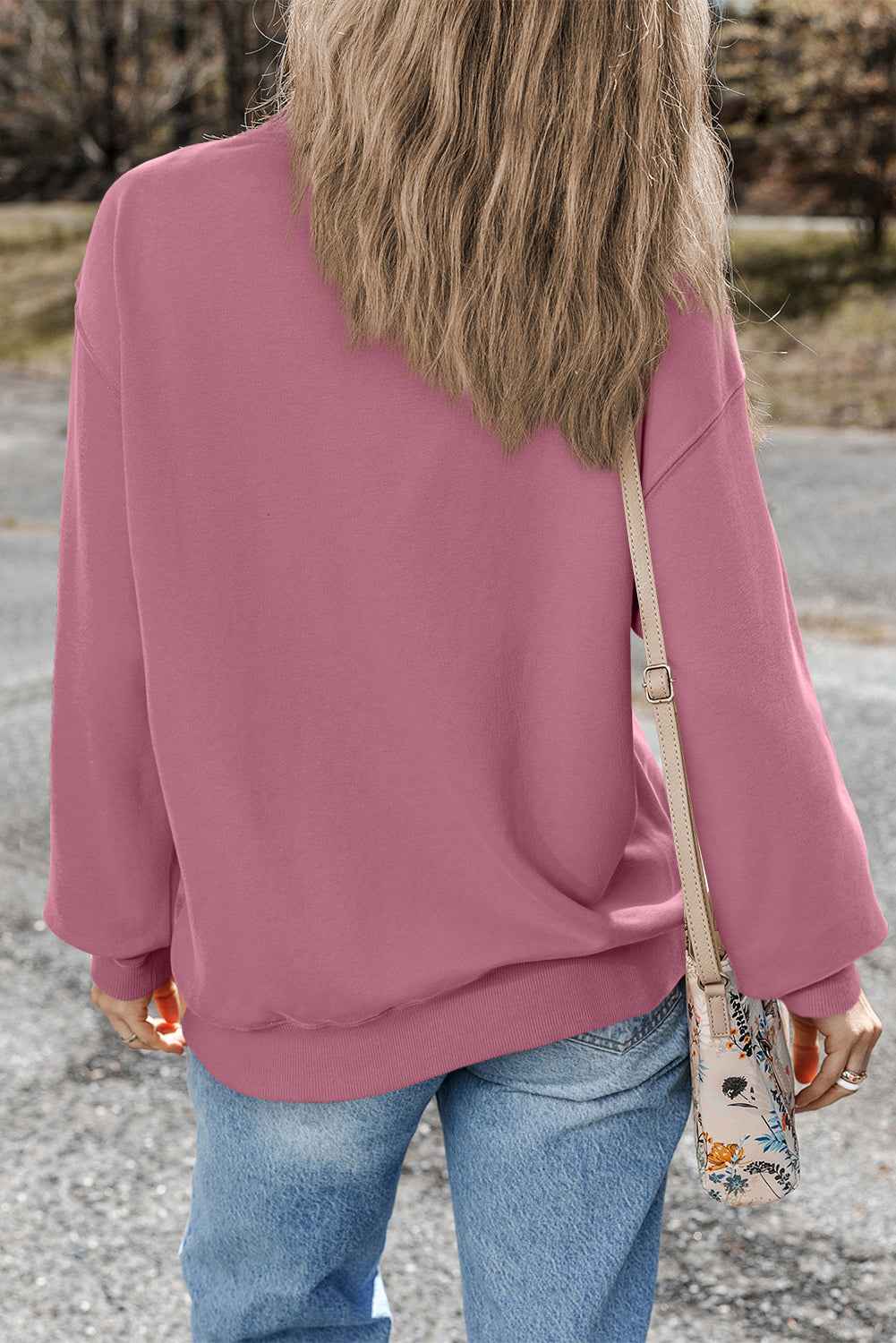 Bonbon Plain Drop Shoulder Crewneck Pullover Sweatshirt