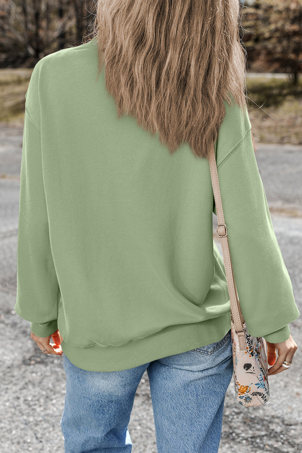 Bonbon Plain Drop Shoulder Crewneck Pullover Sweatshirt