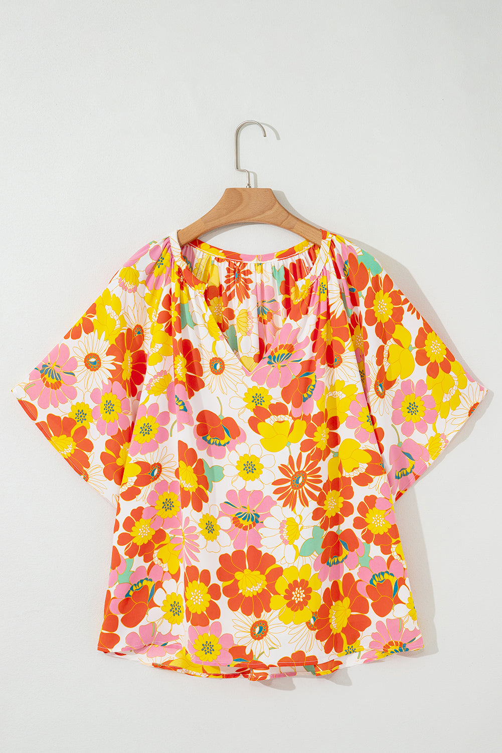 Multicolor Floral Print V Neck Half Sleeve Blouse