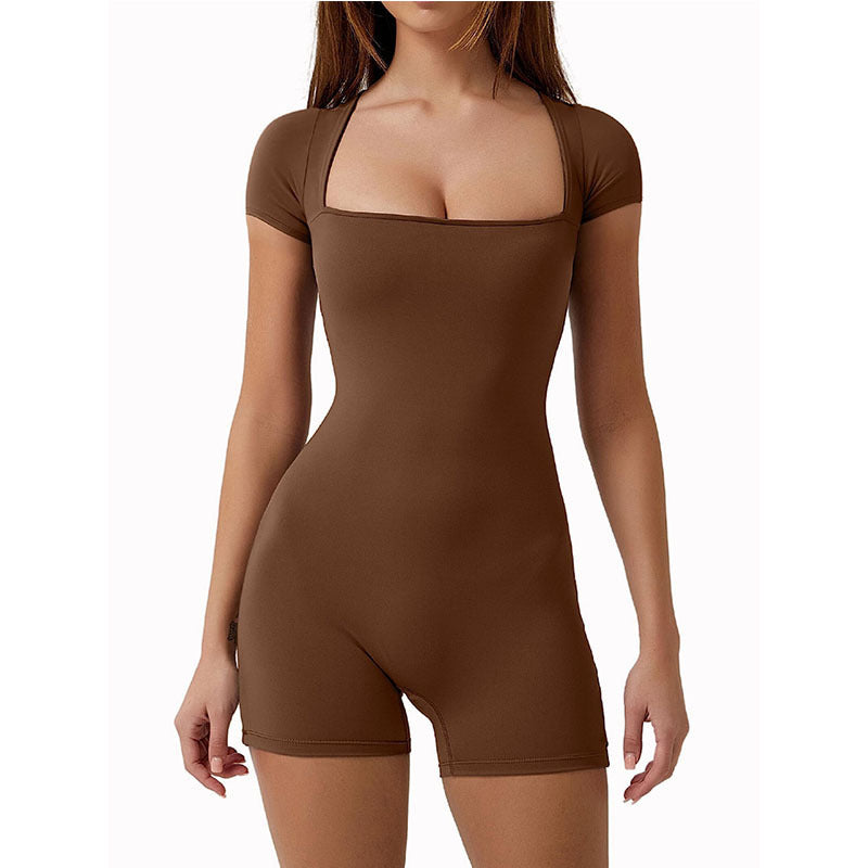 European & American Style Nude-Feel Yoga Short Sleeve One-Piece