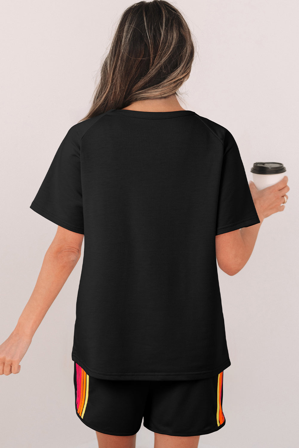 Black Striped Patch Front Casual Tee