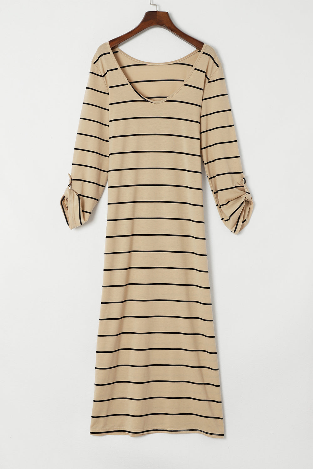 Black Striped Casual Slit Long Dress