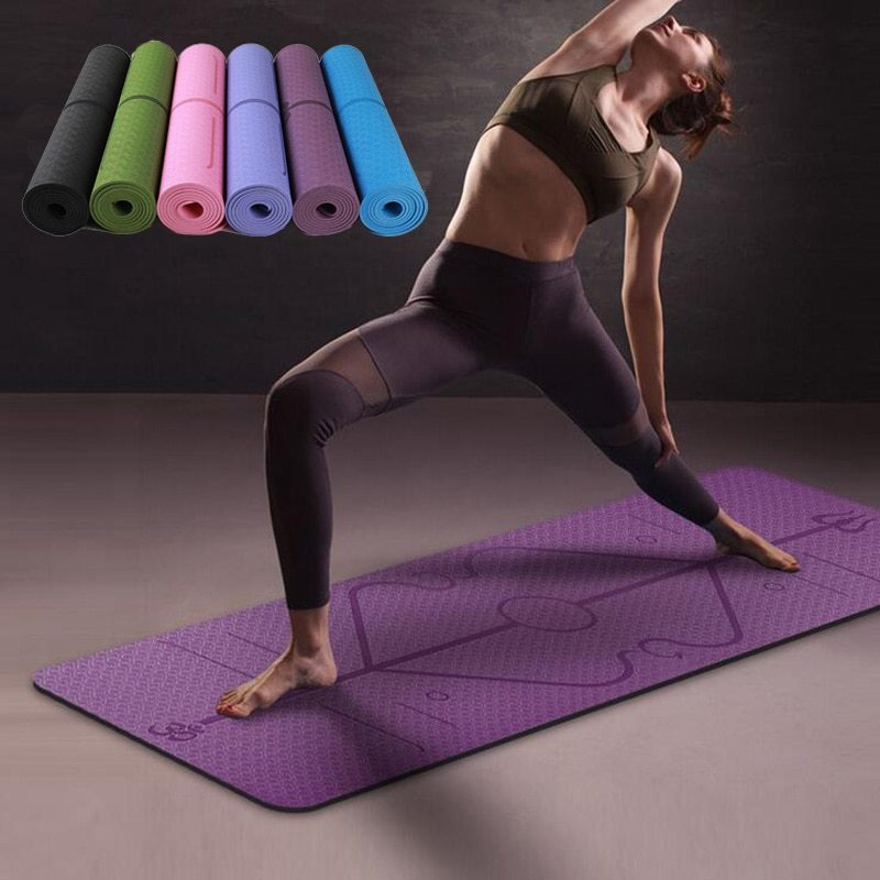 Non-Slip Yoga Mat for Beginners with Position Lines