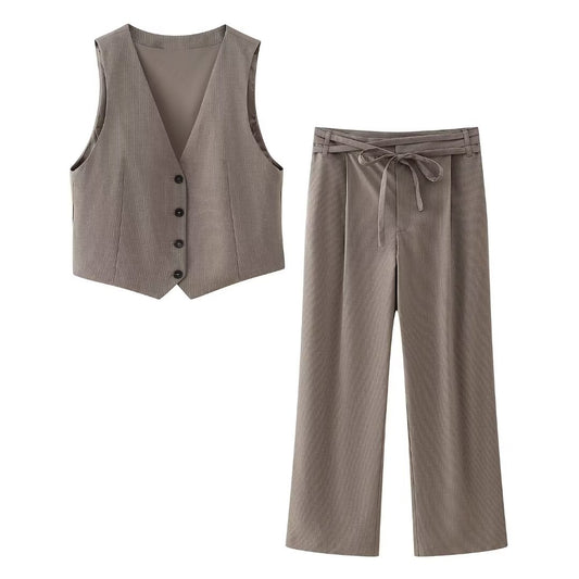 Women Clothing French Ptripe Suit Vest Trousers Suit