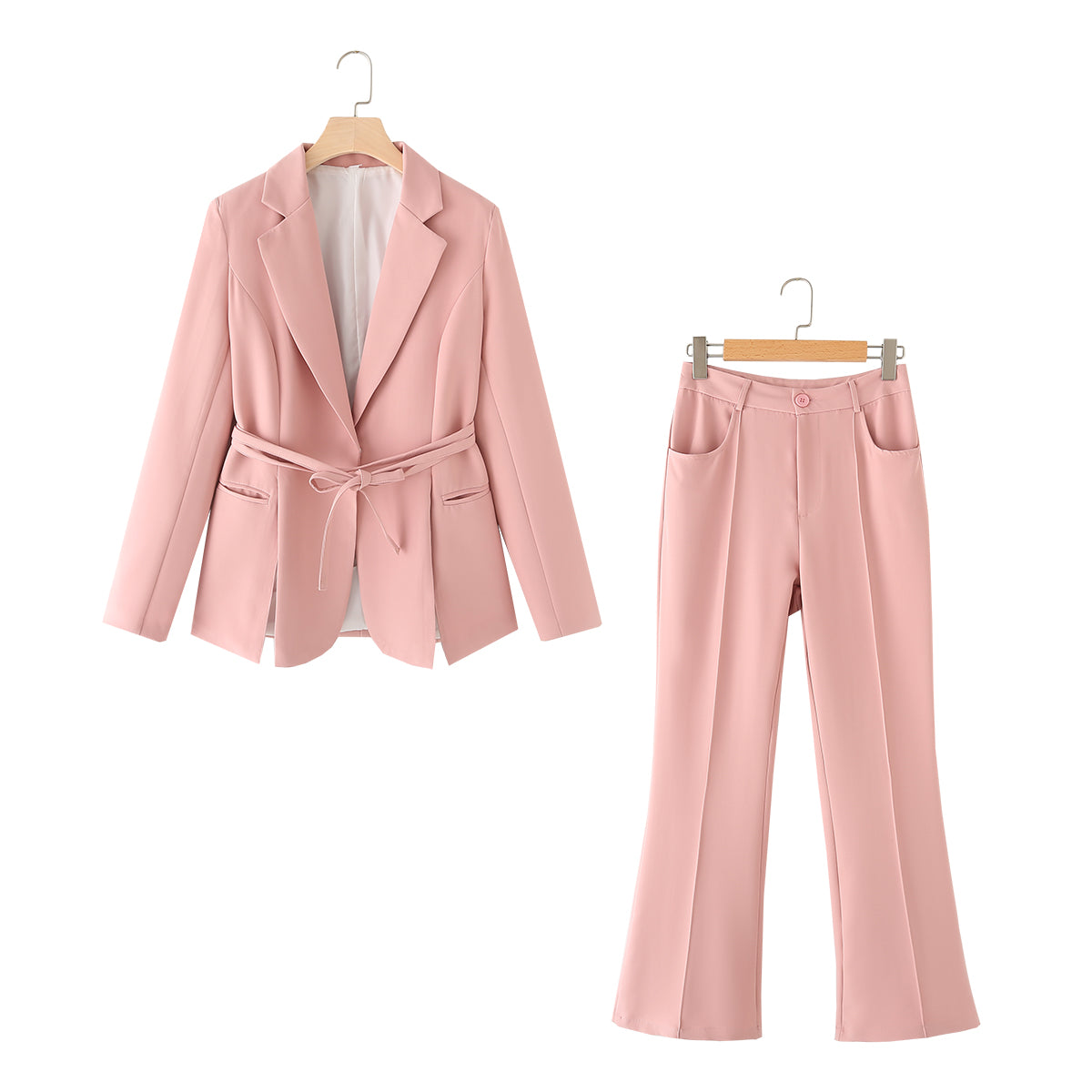 Women Clothing Spring Autumn Solid Color Loose Suit Bootcut Pants Suit