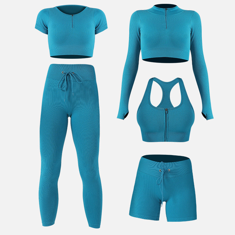 Zipper Drawstring Yoga Five Piece Set