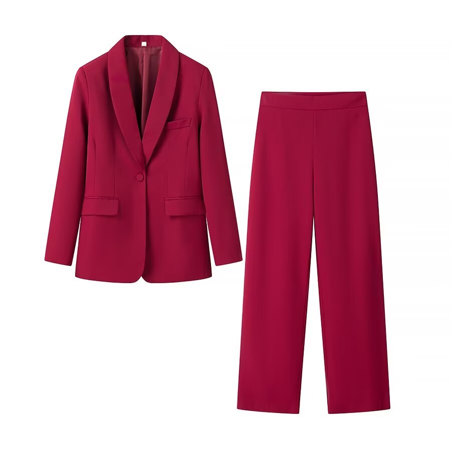 Autumn Women Clothing Women Clothing Tuxedo Collar Blazer High Waist Loose Trousers