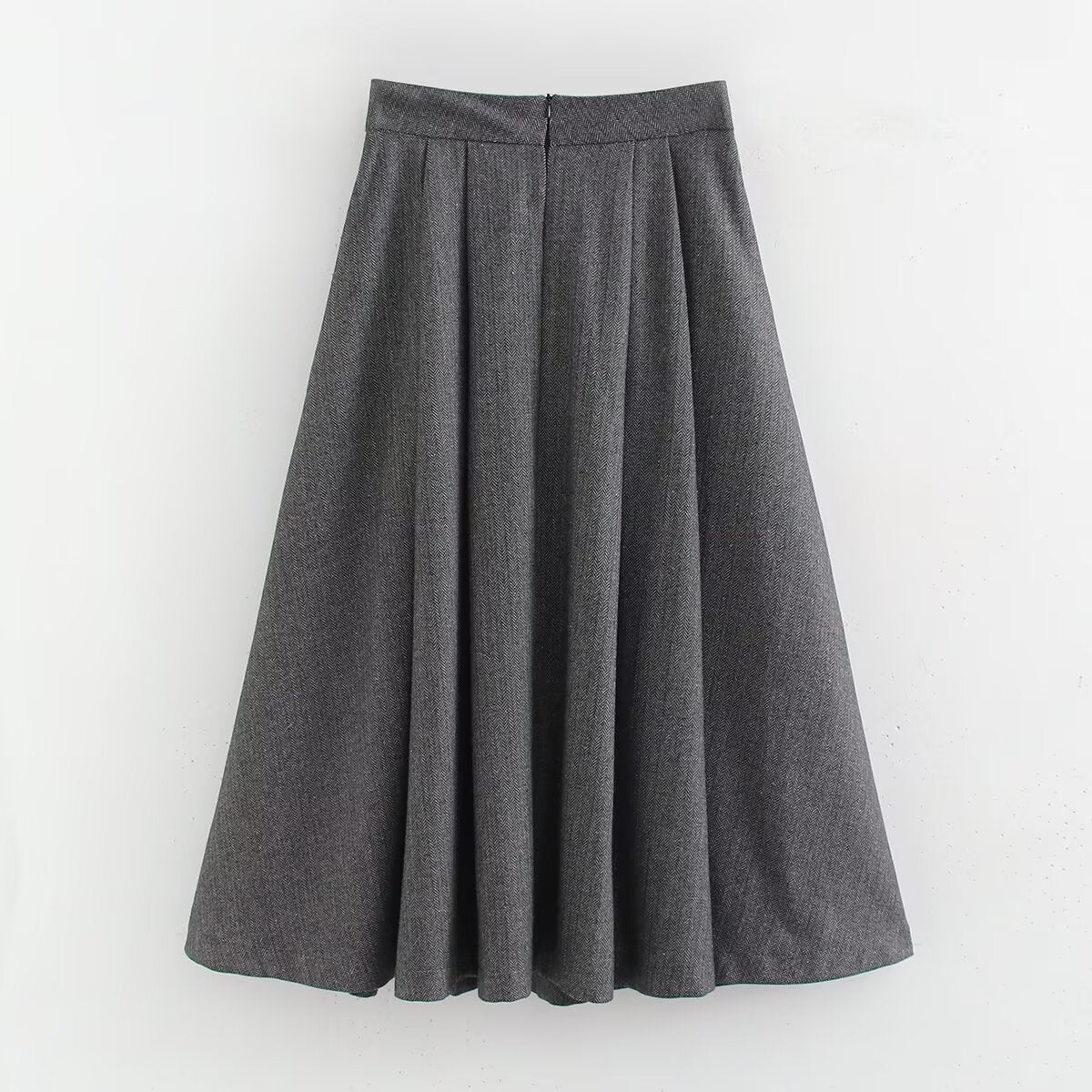 Women Clothing Autumn Winter Herringbone Twill Blazer Midi Skirt Sets