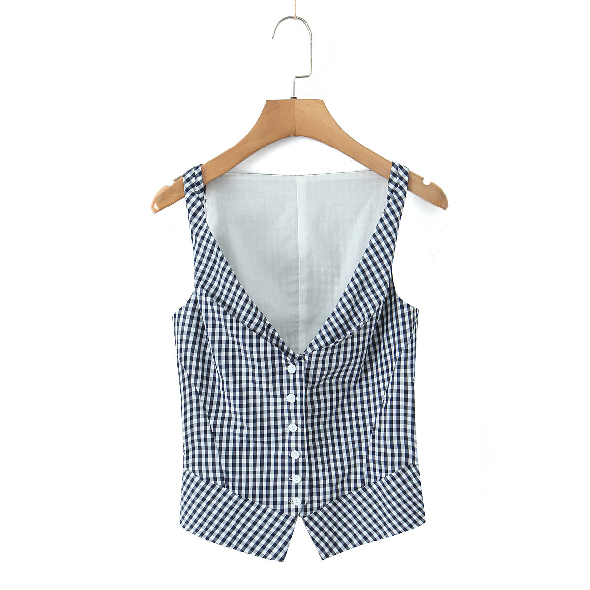 Small Versatile Color Woven Plaid V Neck Vest Top Versatile Color Woven Plaid Micro Flared Pants