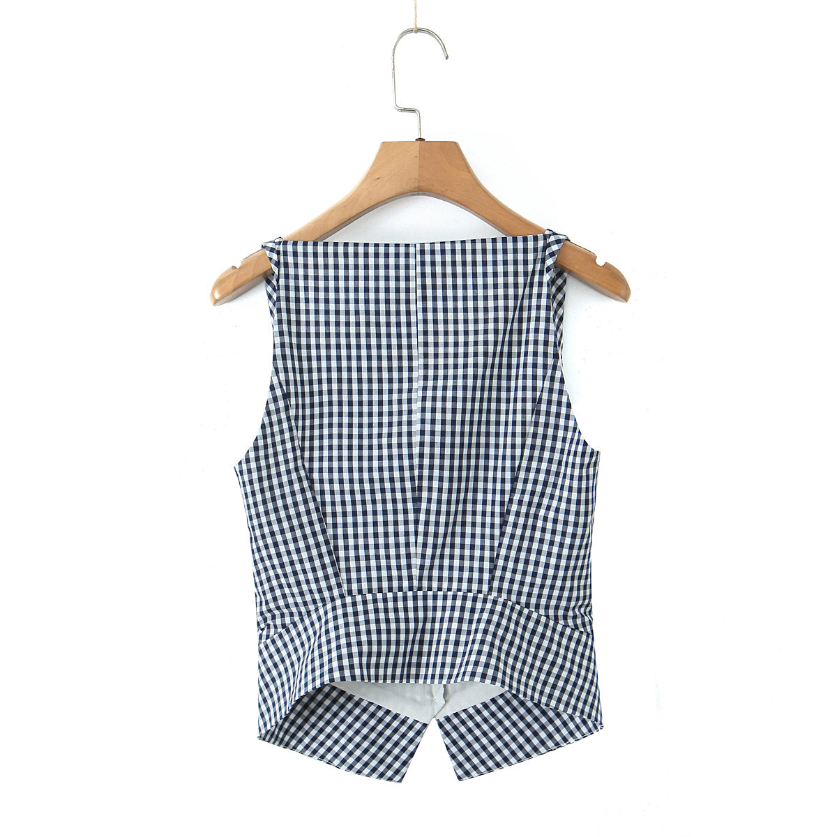 Small Versatile Color Woven Plaid V Neck Vest Top Versatile Color Woven Plaid Micro Flared Pants