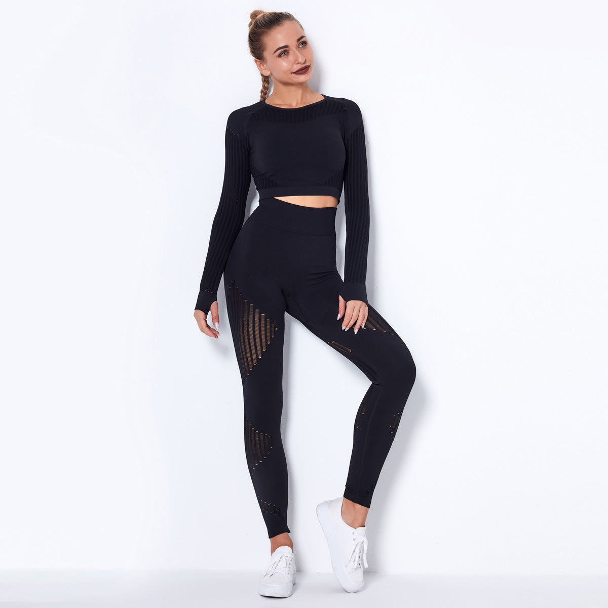 Seamless Knitted Yoga Long-Sleeved Suit