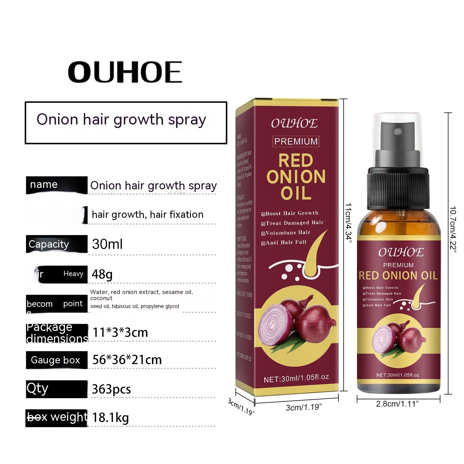 Onion Hair Essential Oil Spray - Rainbowsis