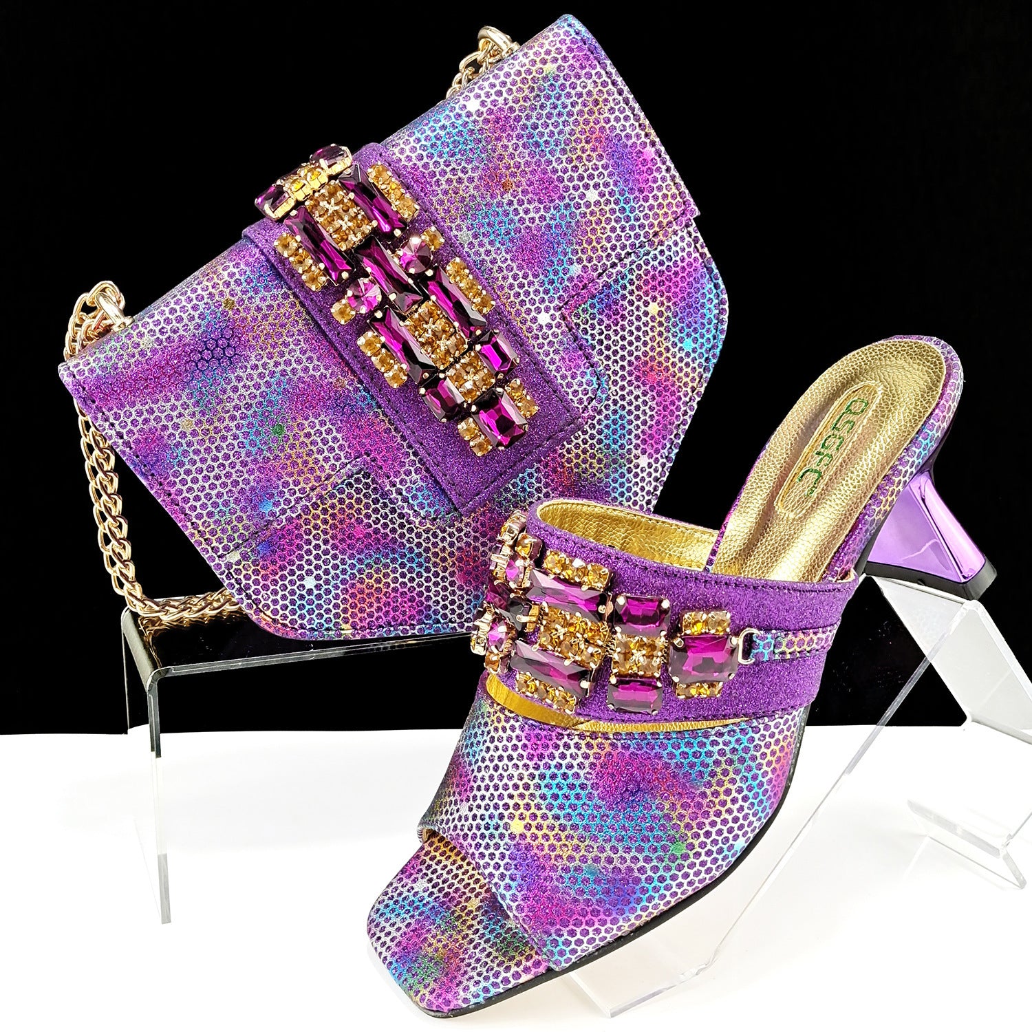 Rainbowsis  Shoes And Bags Set Casual High Heel Slippers