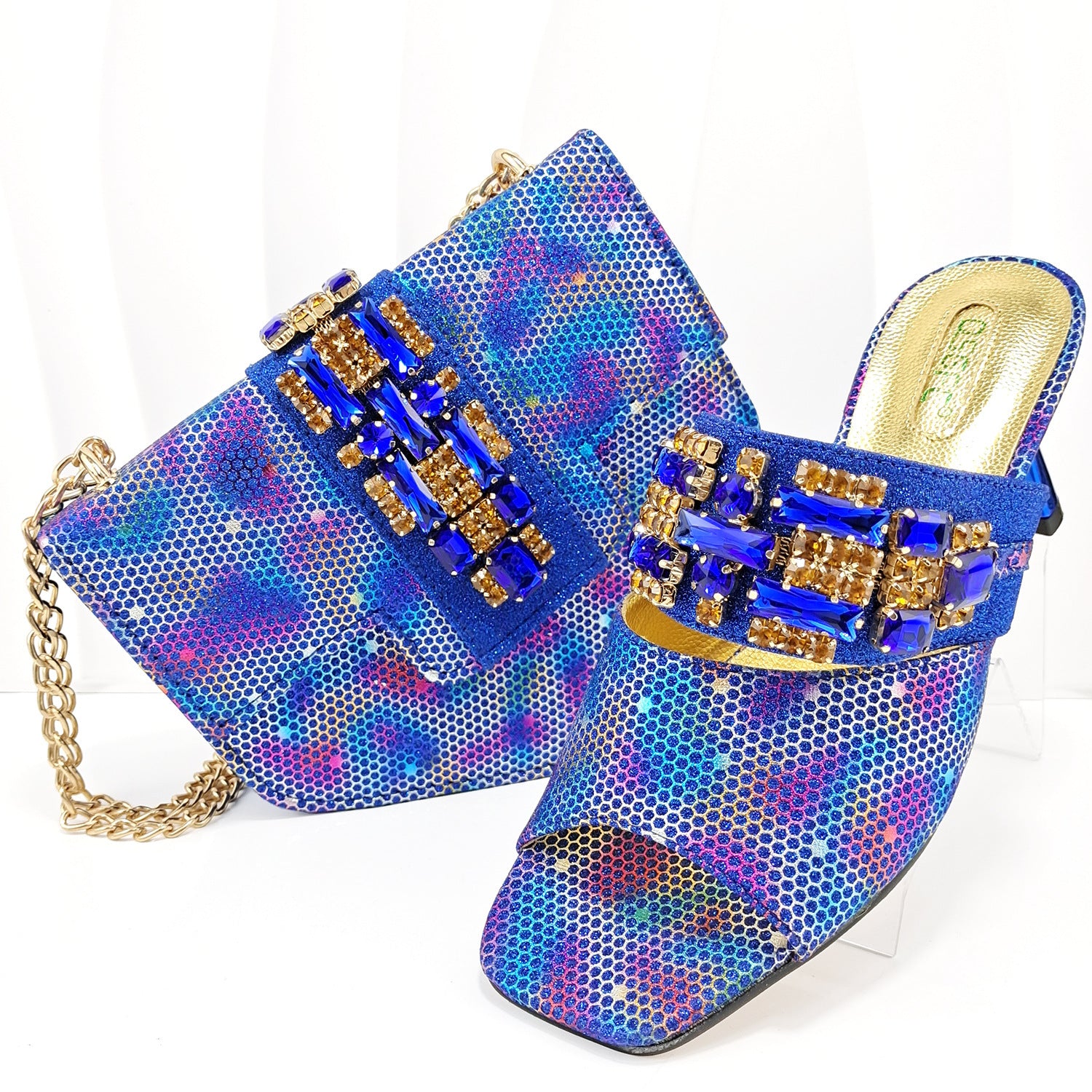 Rainbowsis  Shoes And Bags Set Casual High Heel Slippers