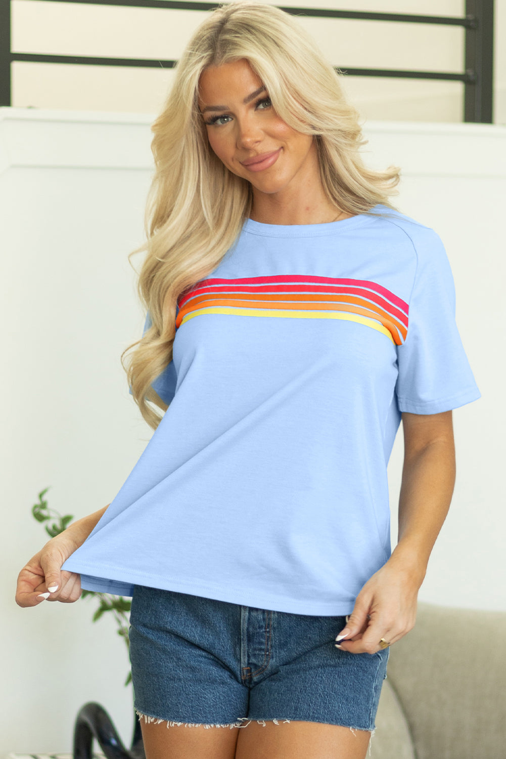 Black Striped Patch Front Casual Tee