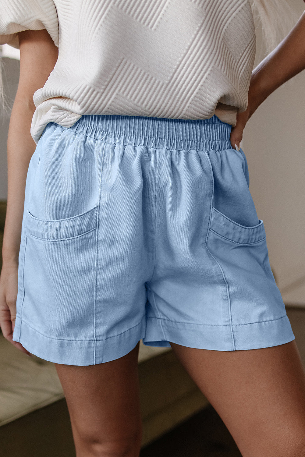 Beau Blue Light Wash Pocketed Wide Leg Denim Shorts