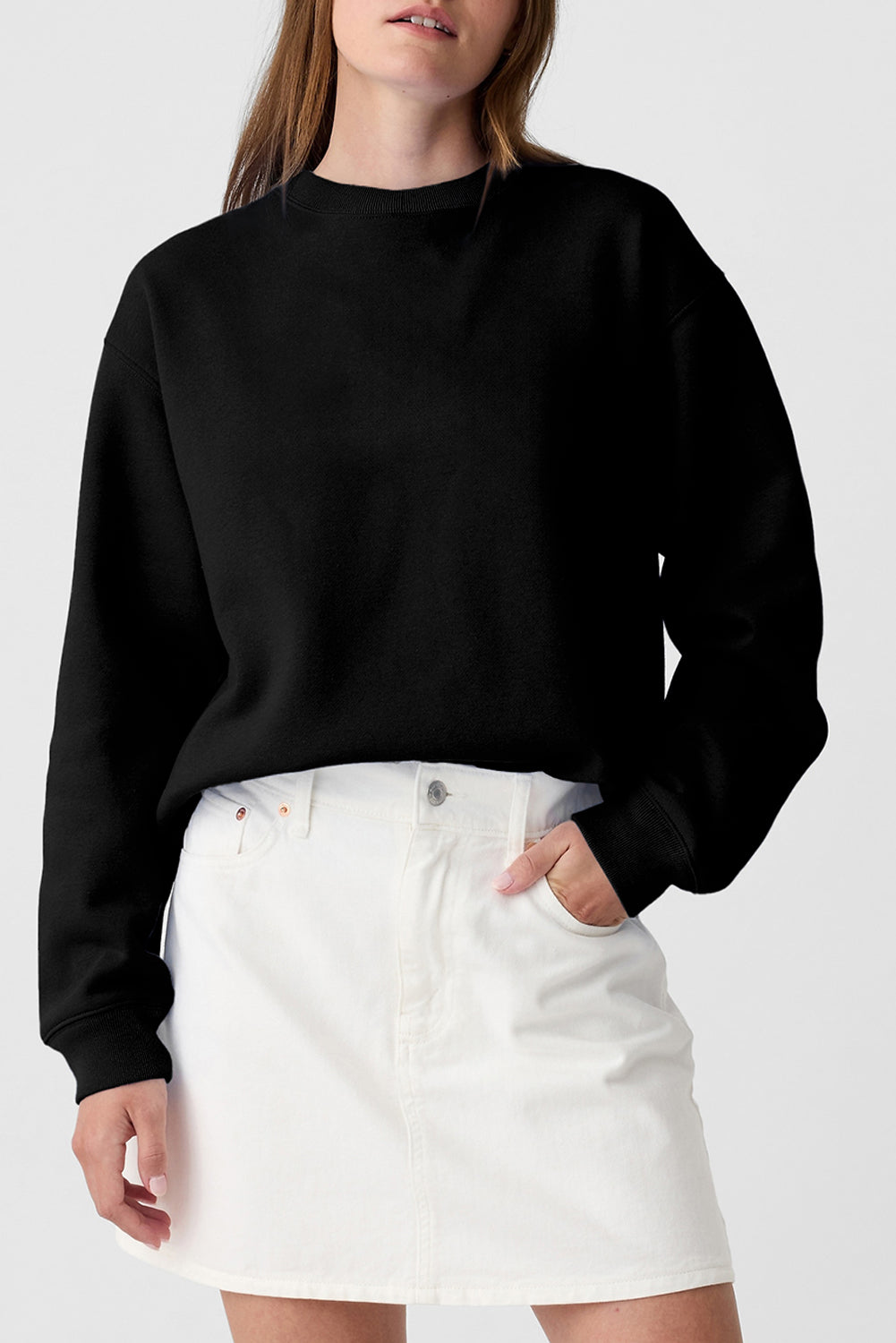 Bonbon Plain Drop Shoulder Crewneck Pullover Sweatshirt