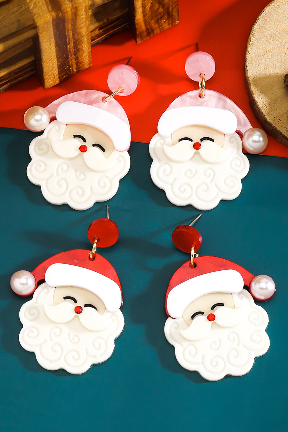 White Bright Pearl Decor Cute Father Christmas Earrings