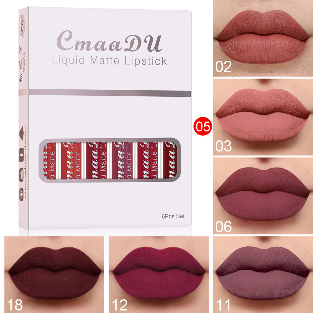 6 Matte Non-stick Cup Waterproof Lipstick Long Lasting Lip Gloss