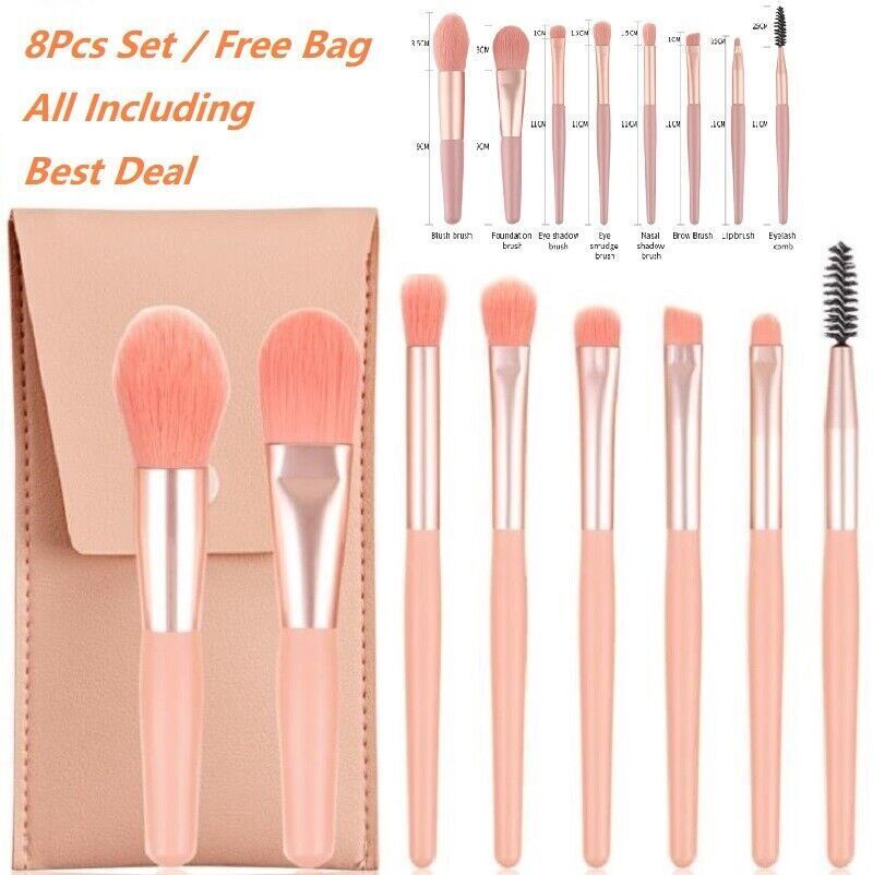 8PCS Makeup Brush Set Foundation Blush Eyeshadow Lip Brushes Make Up Bag Case UK