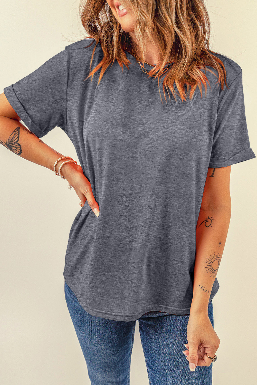 Bright Green Casual Plain Crew Neck Tee