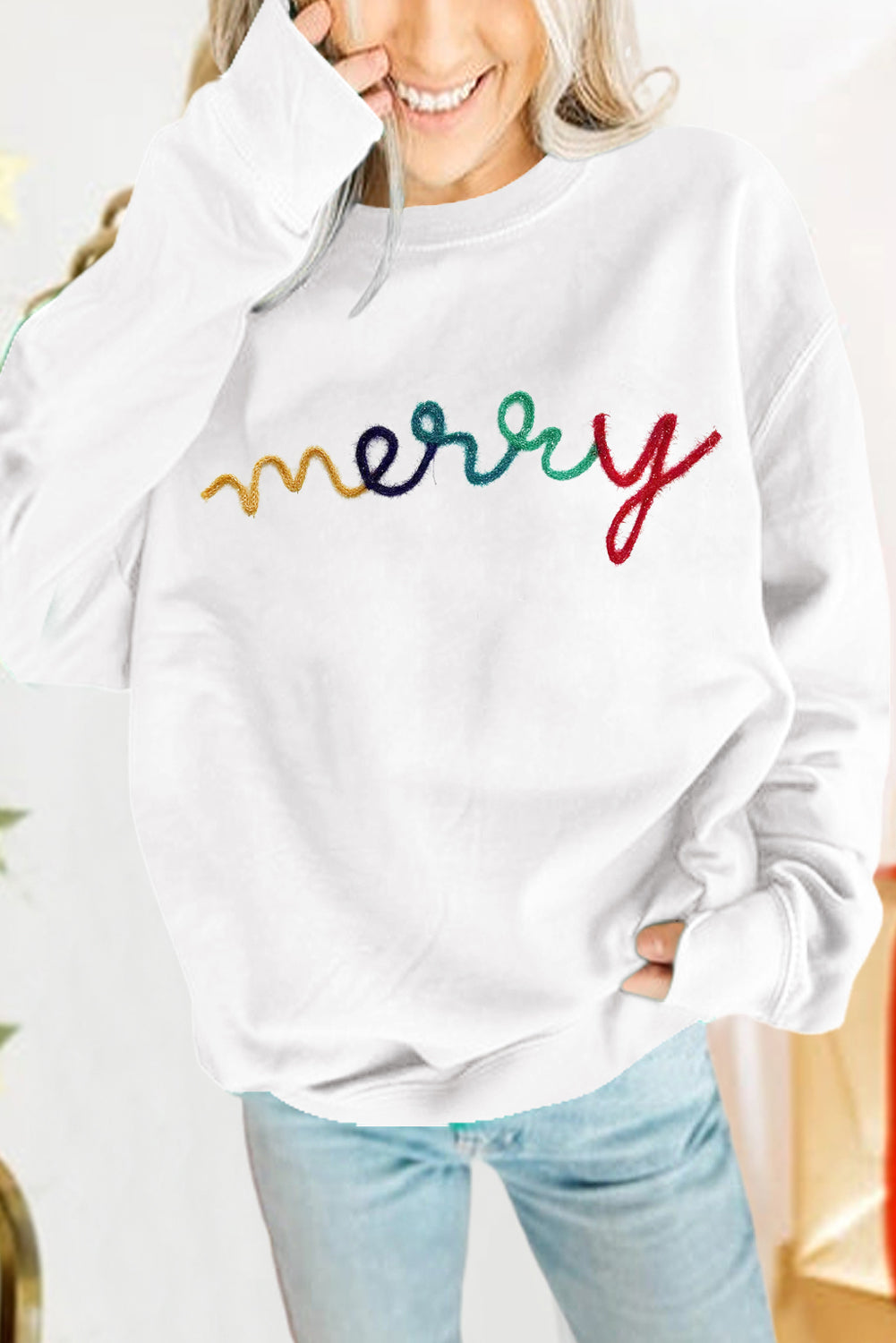 Bright Green MERRY Graphic Pullover Sweatshirt