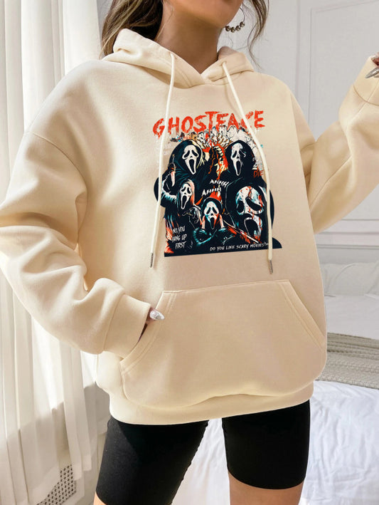 Casual Sleeveless Ghost Print Hoodie