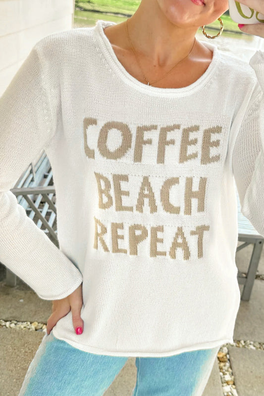 White COFFEE BEACH REPEAT Graphic Sweater