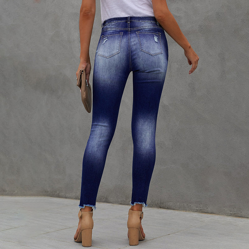 Women Hand Worn High Rise Cropped Jeans