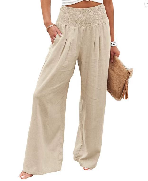 Rainbowsis  Women's Casual Wide Leg Cotton Linen Loose Trousers