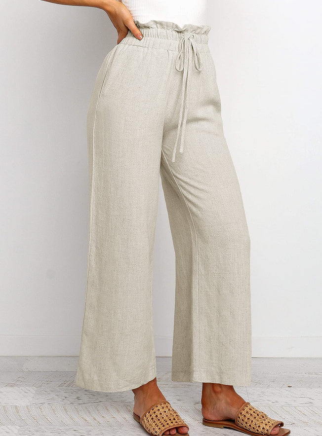 Rainbowsis  Elastic Waistband Lace-up Wide Leg Pants