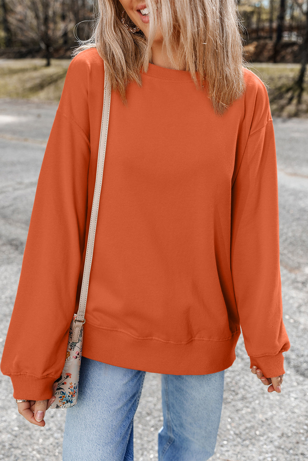 Bonbon Plain Drop Shoulder Crewneck Pullover Sweatshirt