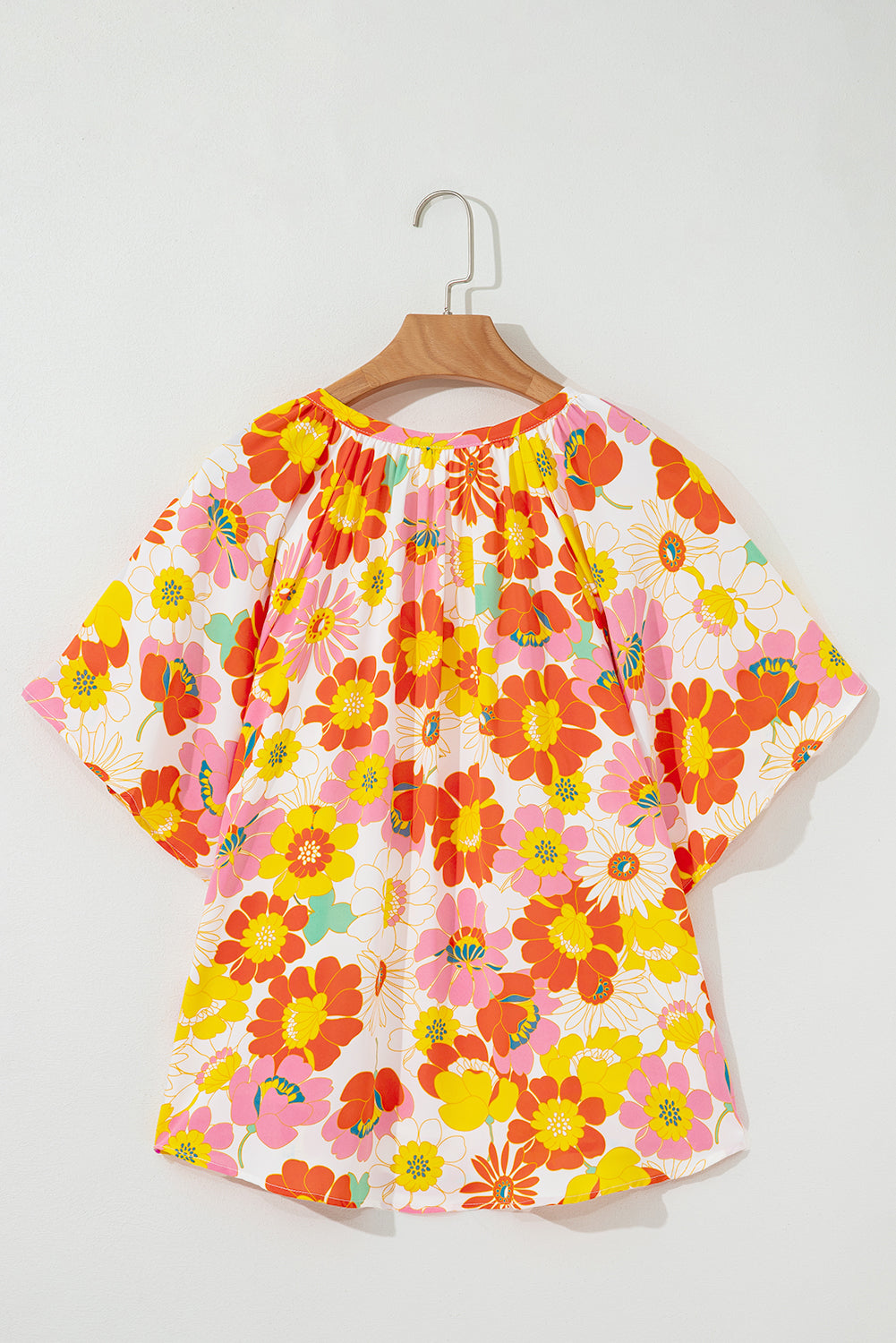 Multicolor Floral Print V Neck Half Sleeve Blouse