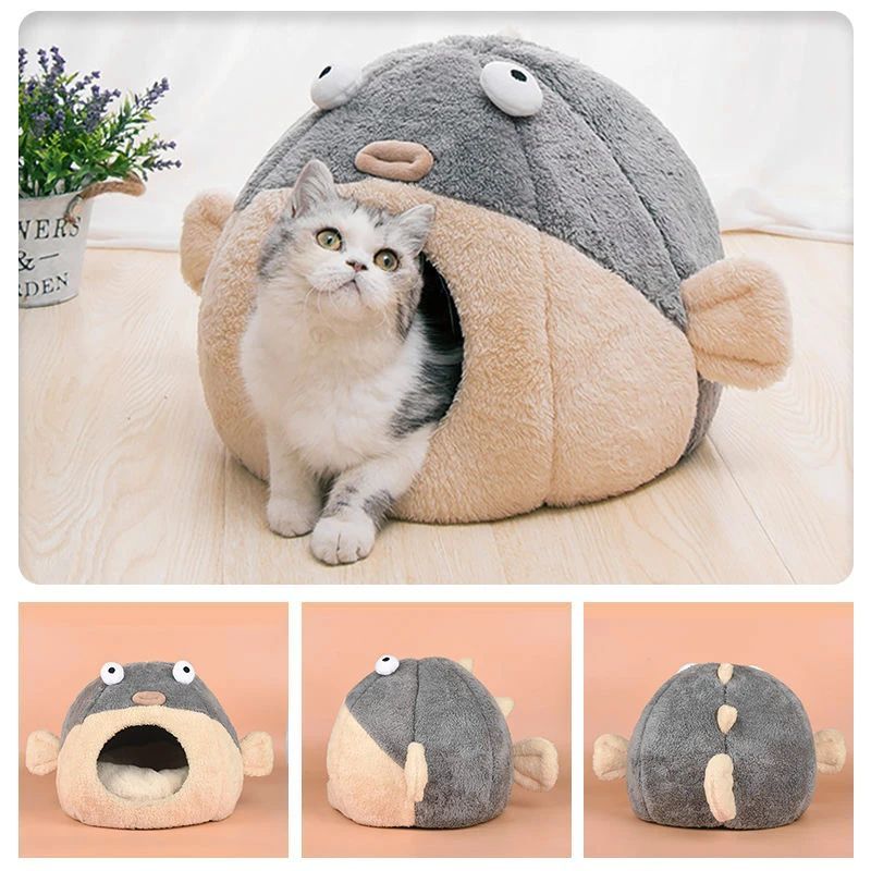 Cute Animal Cat Accessory Furniture Balloonfish-shaped Pet Mats Indoor