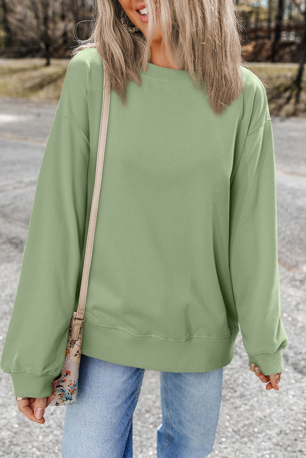 Bonbon Plain Drop Shoulder Crewneck Pullover Sweatshirt