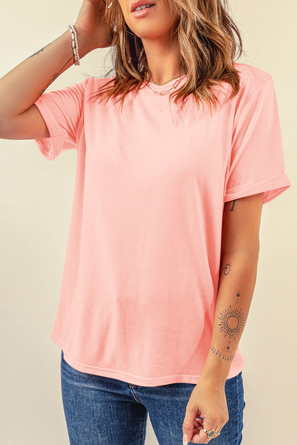 Bright Green Casual Plain Crew Neck Tee