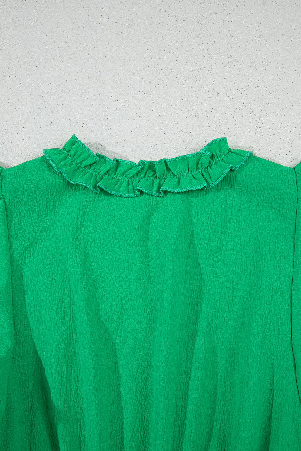 Bright Green Split V Neck Elastic Waist Ruffled Dress