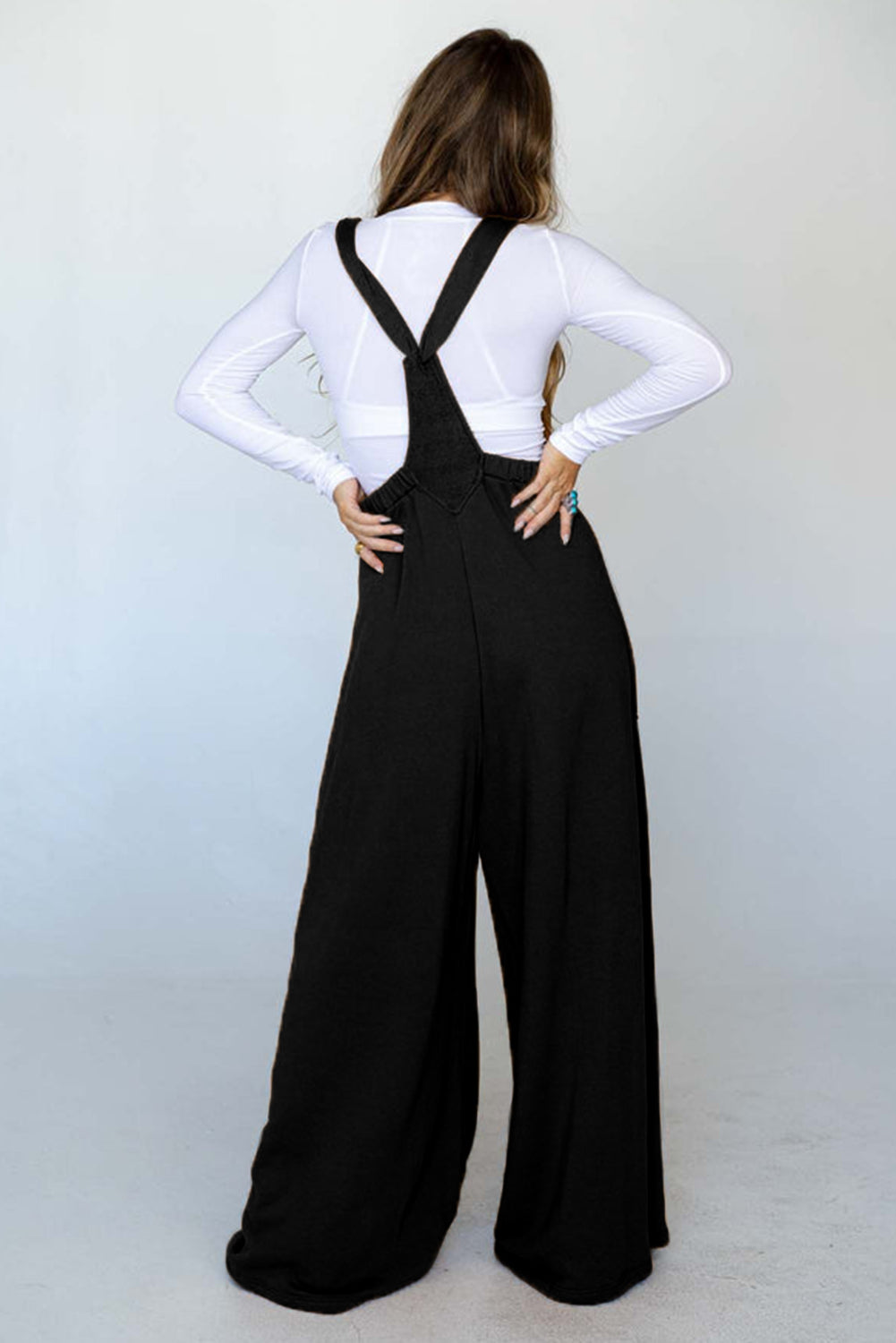 Black Knotted Straps Patch Pocket Wide Leg Jumpsuit