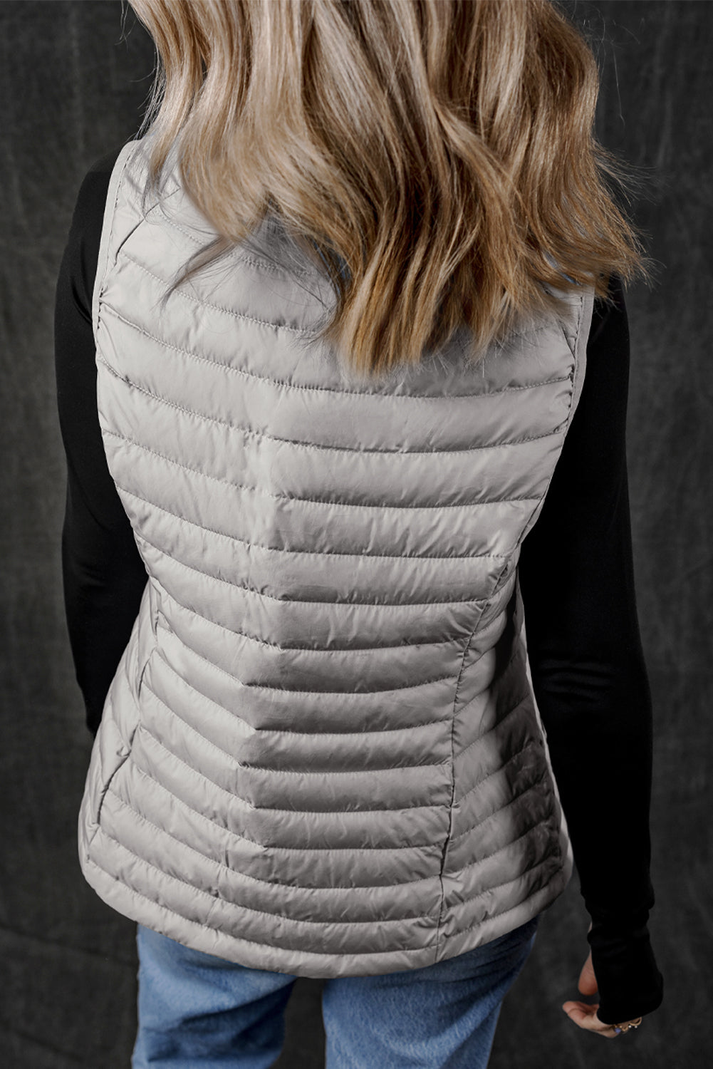 Burgundy Plush Collared Quilted Zipped Puffer Vest