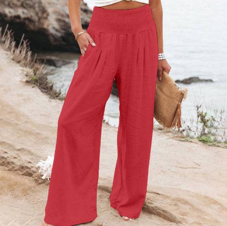 Rainbowsis  Women's Casual Wide Leg Cotton Linen Loose Trousers