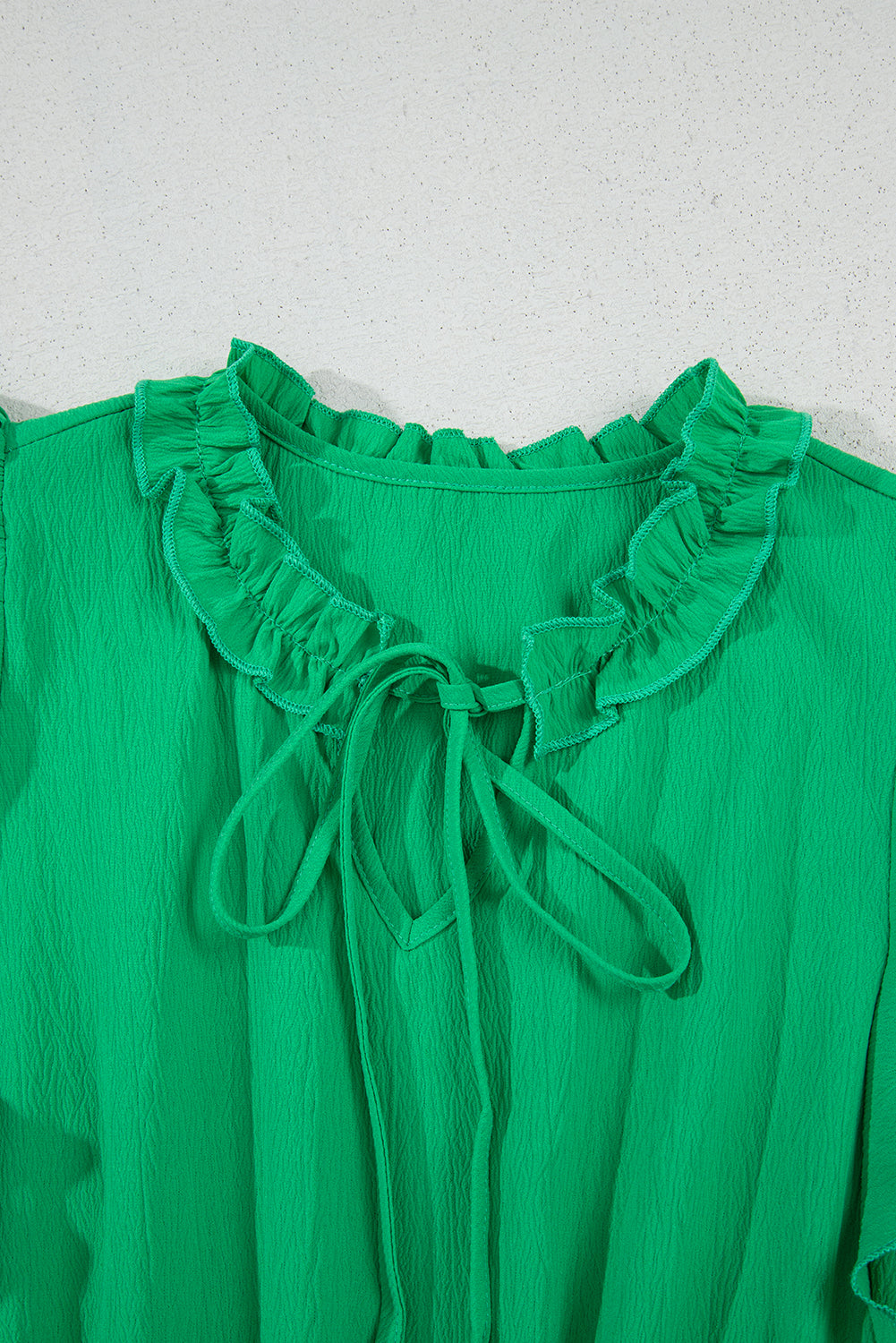 Bright Green Split V Neck Elastic Waist Ruffled Dress