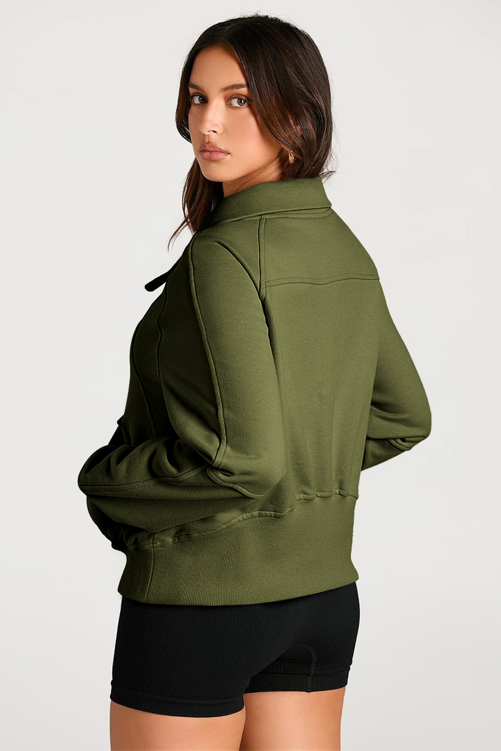 Black Quarter Zip Stand Neck Kangaroo Pocket Sweatshirt