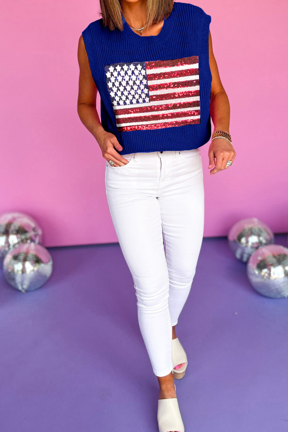 Bonbon Sparkling American Flag Knitted Vest