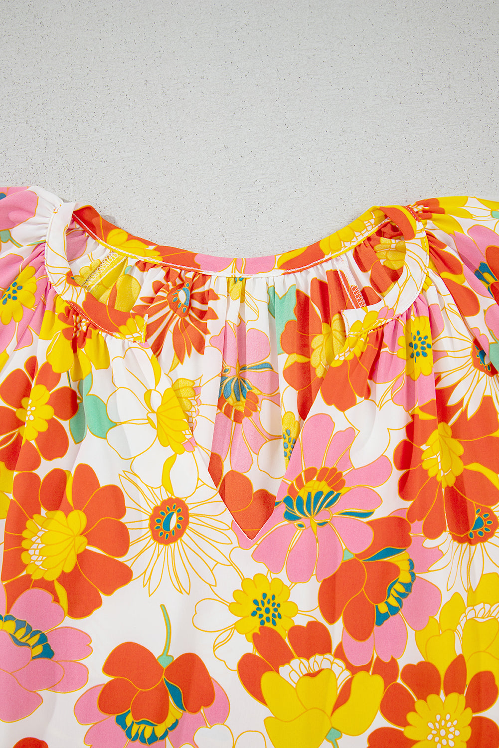 Multicolor Floral Print V Neck Half Sleeve Blouse