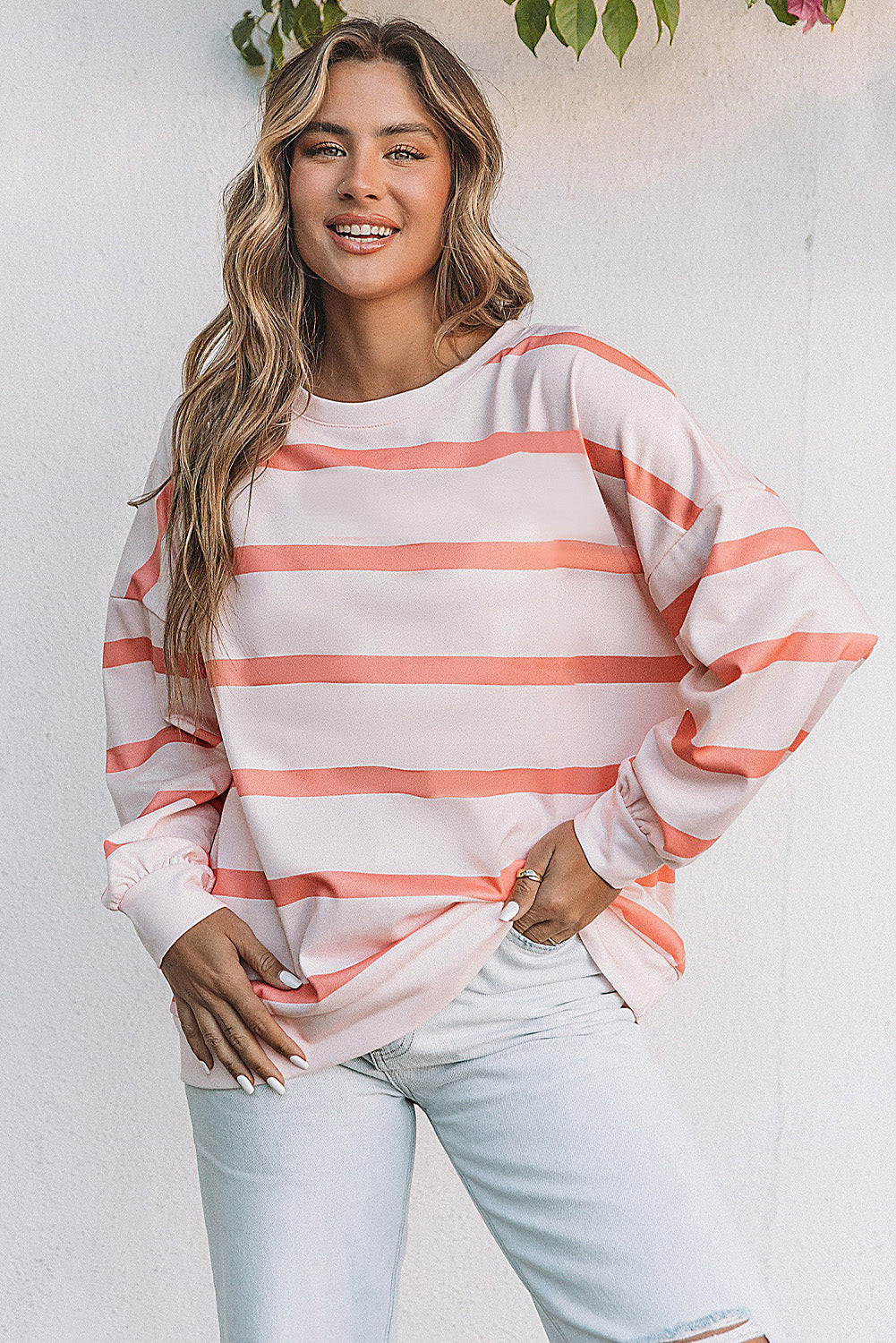 Stripe Striped Drop Shoulder Pullover Sweatshirt