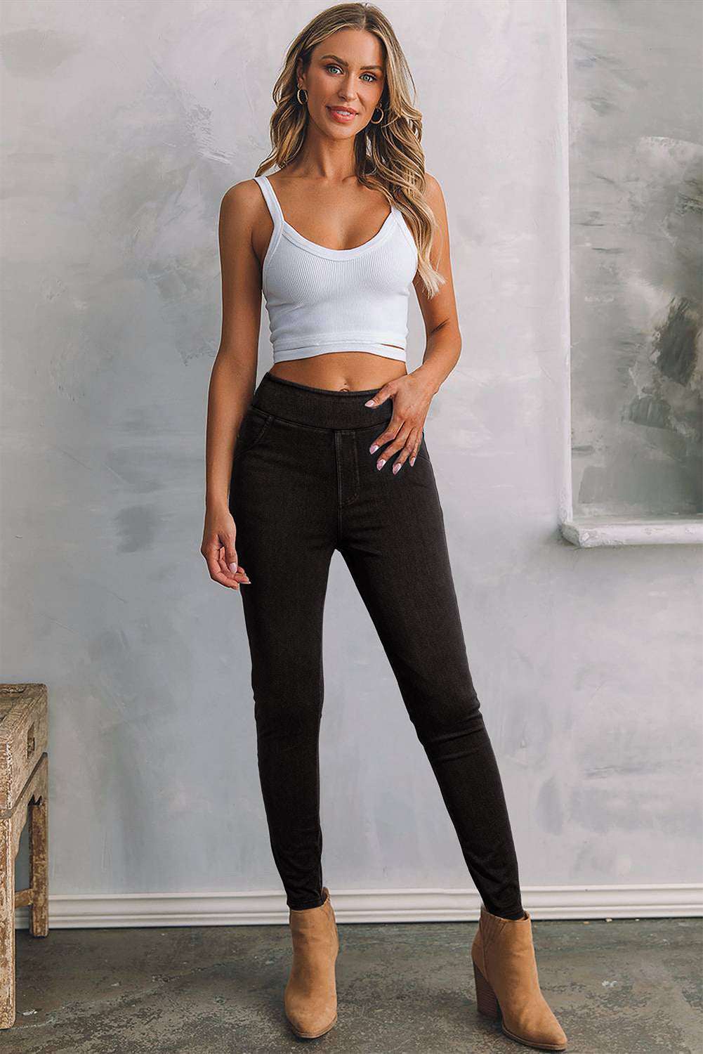 Ashleigh Blue Solid Color High Waist Stretchy Slim Fit Jeggings