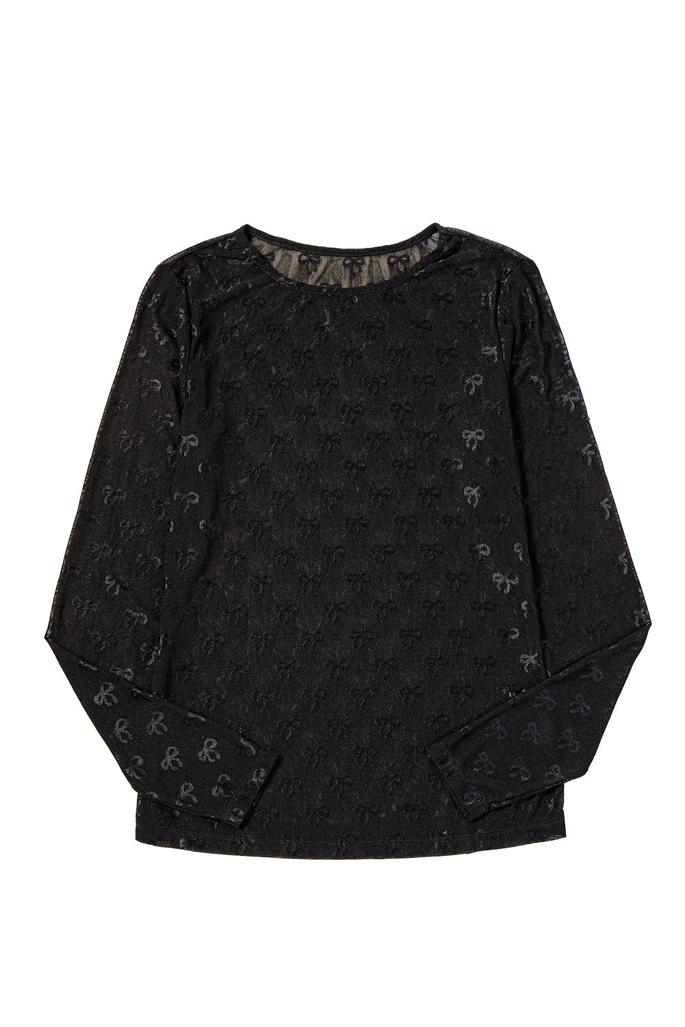 Black Mesh Bow Pattern Long Sleeve Top